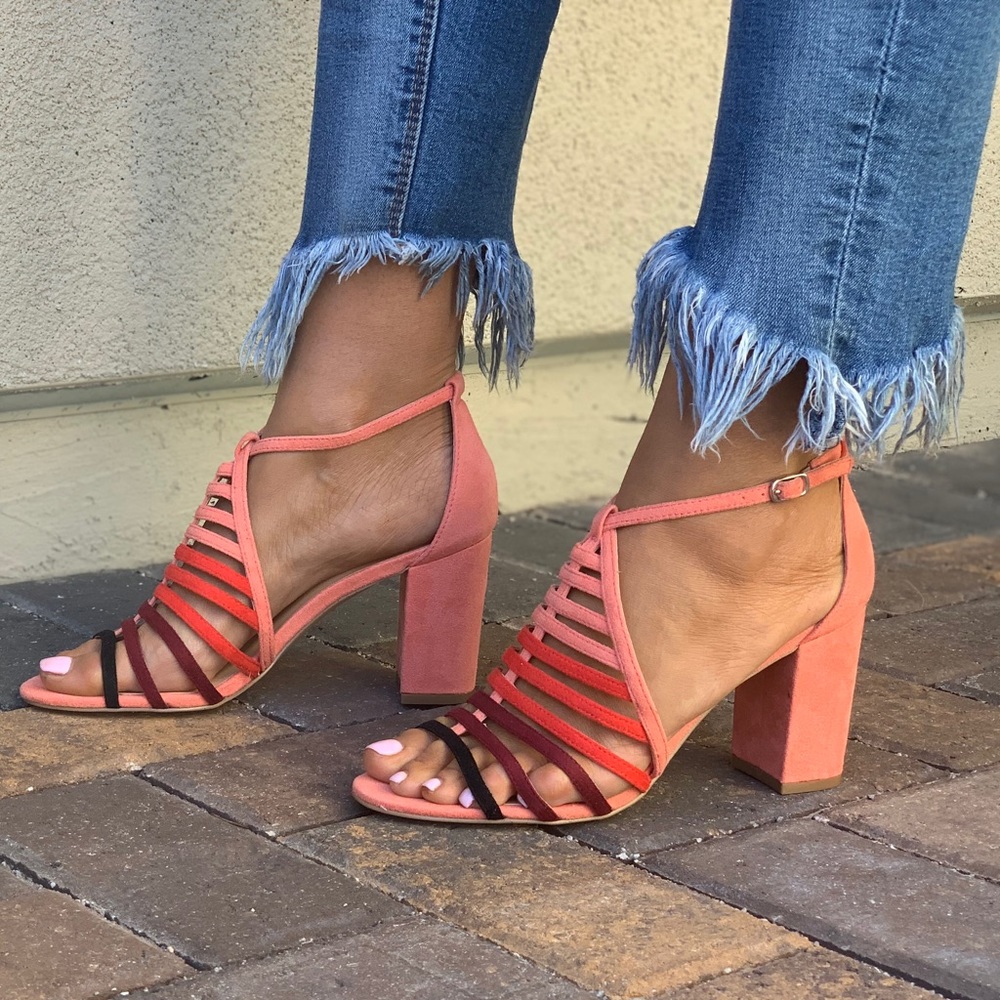 NIB Blush Pink Block Heel Caged Ankle Strap Sandal - Picture 8 of 8